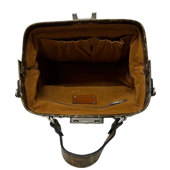 Patricia Nash Gracchi Tooled Leather Brown Teal Frame Satchel Handbag - Picture 4 of 8